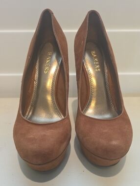 Bakers Suede Tan Platform Pumps